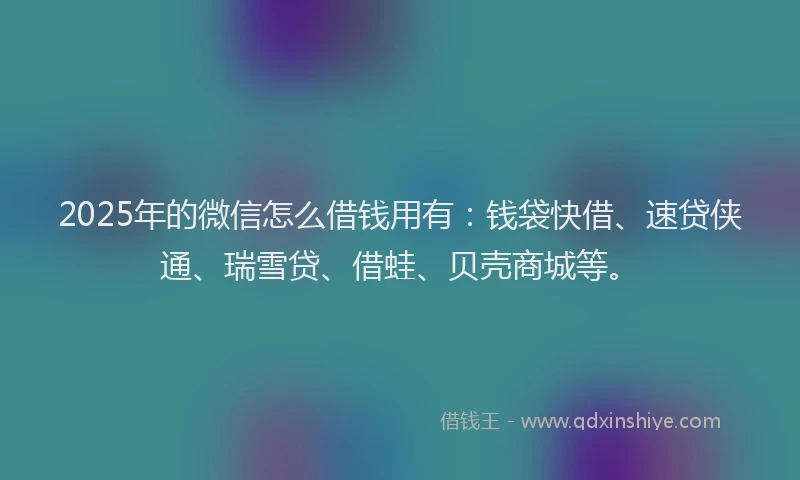 2025年的微信怎么借钱用有：钱袋快借、速贷侠通、瑞雪贷、借蛙、贝壳商城等。