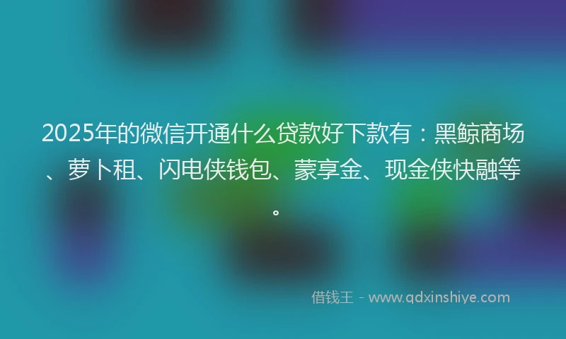 2025年的微信开通什么贷款好下款有：黑鲸商场、萝卜租、闪电侠钱包、蒙享金、现金侠快融等。