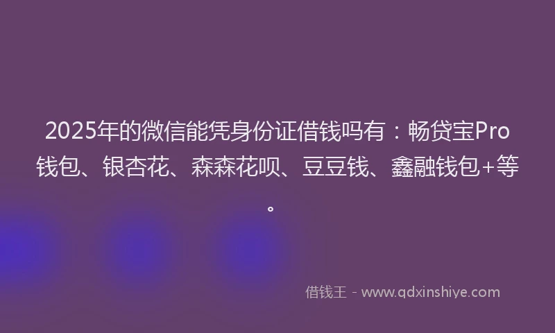 2025年的微信能凭身份证借钱吗有：畅贷宝Pro钱包、银杏花、森森花呗、豆豆钱、鑫融钱包+等。