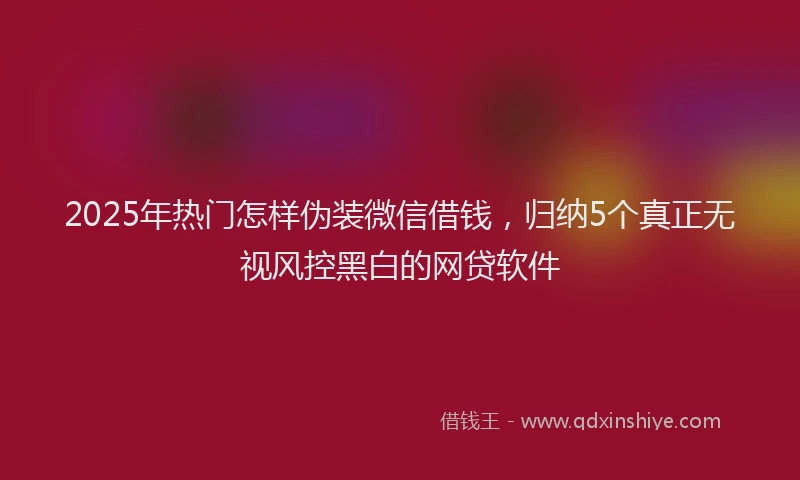 2025年热门怎样伪装微信借钱，归纳5个真正无视风控黑白的网贷软件