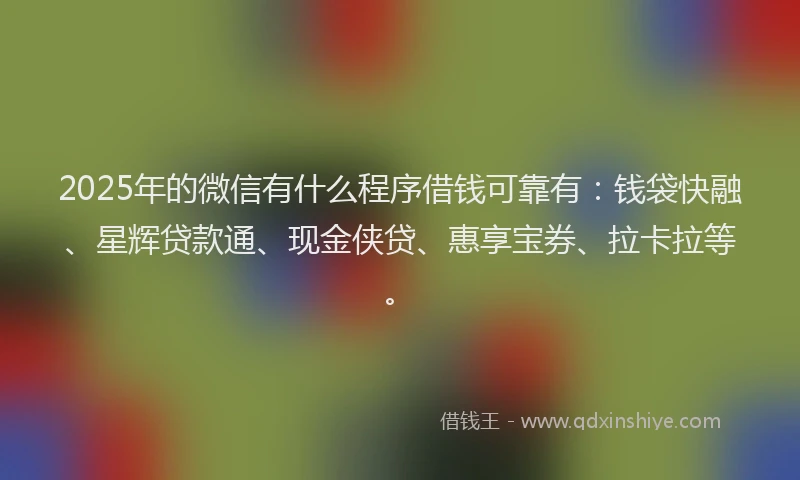 2025年的微信有什么程序借钱可靠有：钱袋快融、星辉贷款通、现金侠贷、惠享宝券、拉卡拉等。
