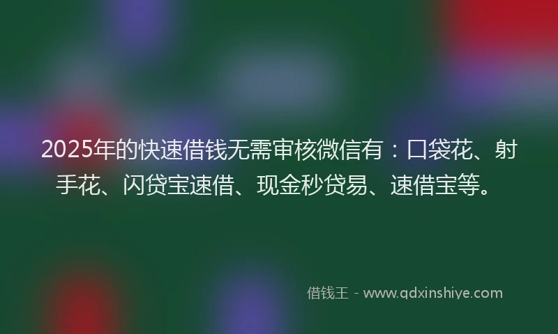 2025年的快速借钱无需审核微信有：口袋花、射手花、闪贷宝速借、现金秒贷易、速借宝等。