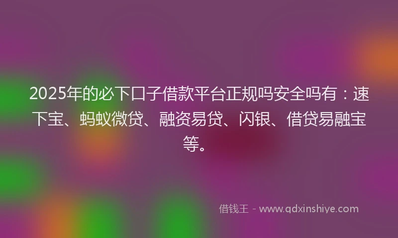 2025年的必下口子借款平台正规吗安全吗有：速下宝、蚂蚁微贷、融资易贷、闪银、借贷易融宝等。