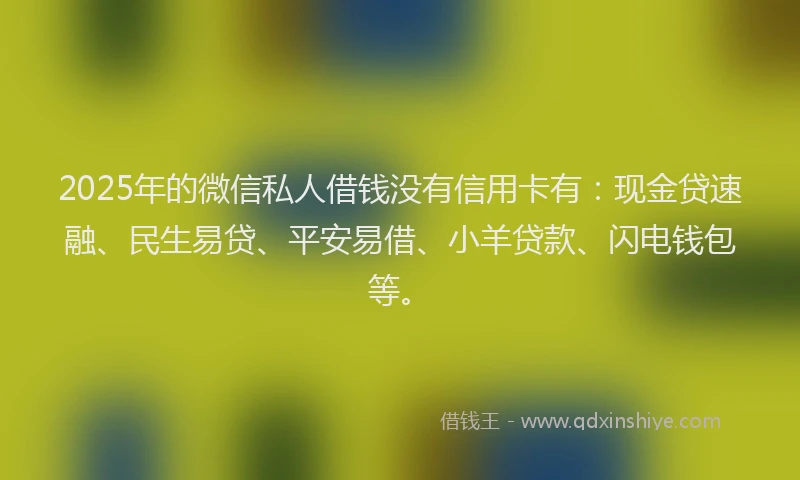 2025年的微信私人借钱没有信用卡有：现金贷速融、民生易贷、平安易借、小羊贷款、闪电钱包等。
