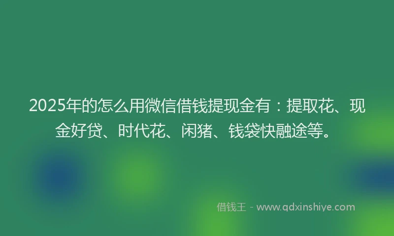 2025年的怎么用微信借钱提现金有：提取花、现金好贷、时代花、闲猪、钱袋快融途等。