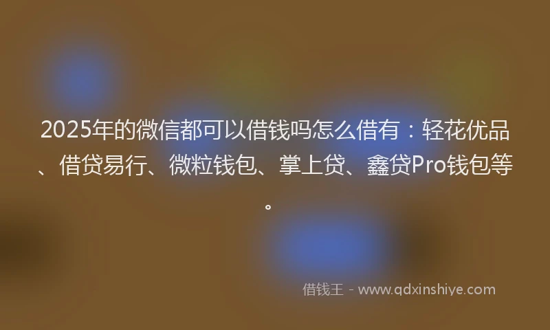 2025年的微信都可以借钱吗怎么借有：轻花优品、借贷易行、微粒钱包、掌上贷、鑫贷Pro钱包等。