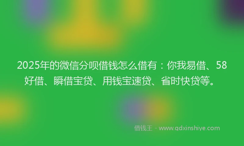 2025年的微信分呗借钱怎么借有：你我易借、58好借、瞬借宝贷、用钱宝速贷、省时快贷等。