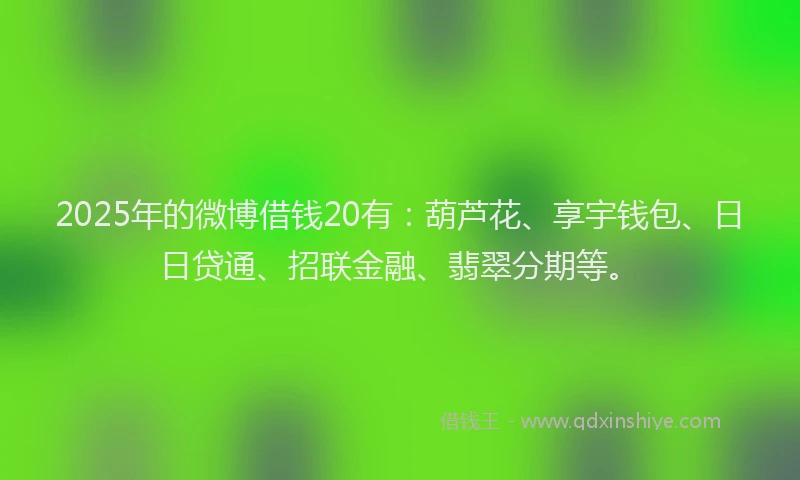 2025年的微博借钱20有：葫芦花、享宇钱包、日日贷通、招联金融、翡翠分期等。