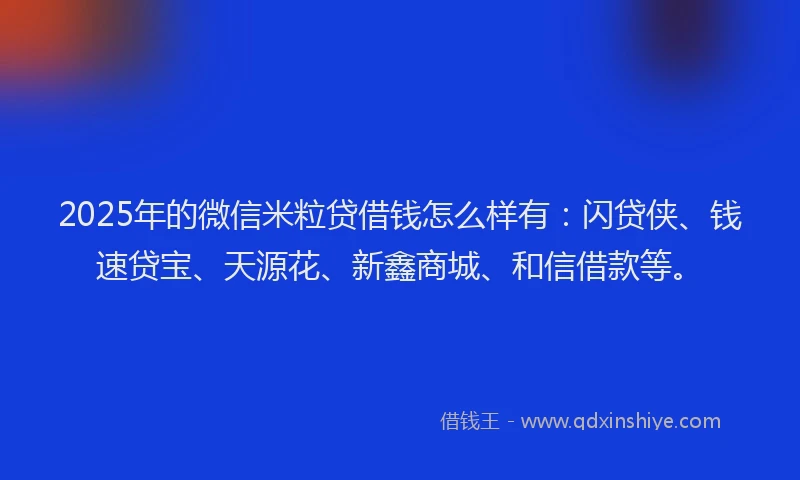 2025年的微信米粒贷借钱怎么样有：闪贷侠、钱速贷宝、天源花、新鑫商城、和信借款等。