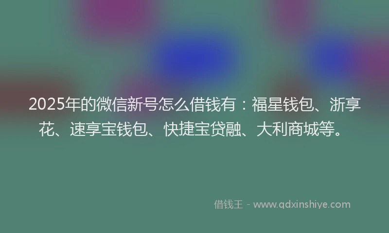 2025年的微信新号怎么借钱有：福星钱包、浙享花、速享宝钱包、快捷宝贷融、大利商城等。