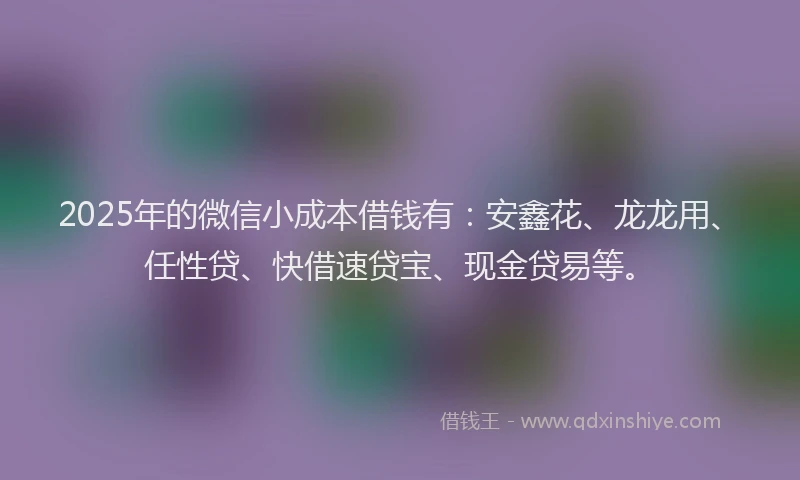 2025年的微信小成本借钱有：安鑫花、龙龙用、任性贷、快借速贷宝、现金贷易等。