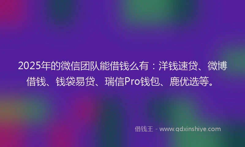 2025年的微信团队能借钱么有：洋钱速贷、微博借钱、钱袋易贷、瑞信Pro钱包、鹿优选等。