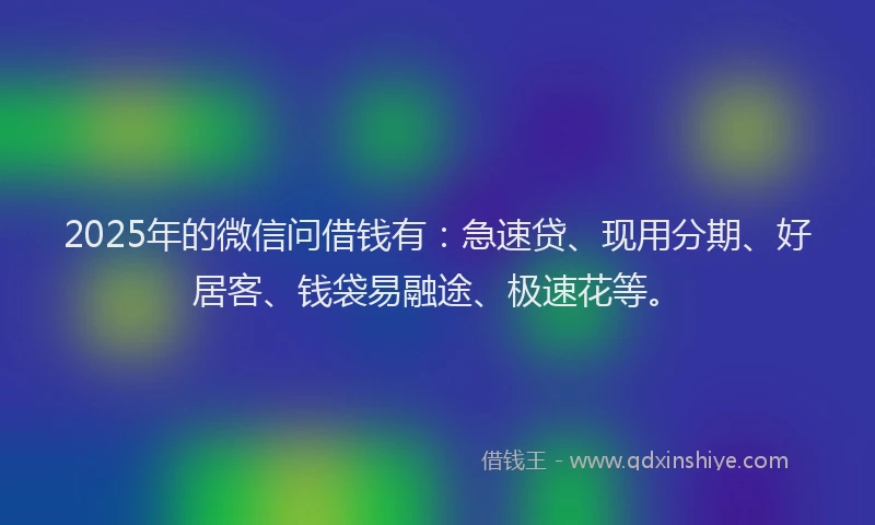 2025年的微信问借钱有：急速贷、现用分期、好居客、钱袋易融途、极速花等。