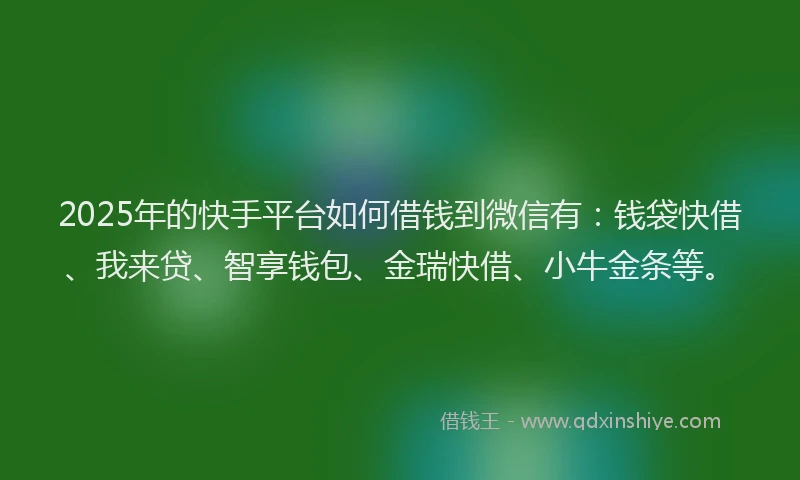 2025年的快手平台如何借钱到微信有:钱袋快借、我来贷、智享钱包、金瑞快借、小牛金条等。