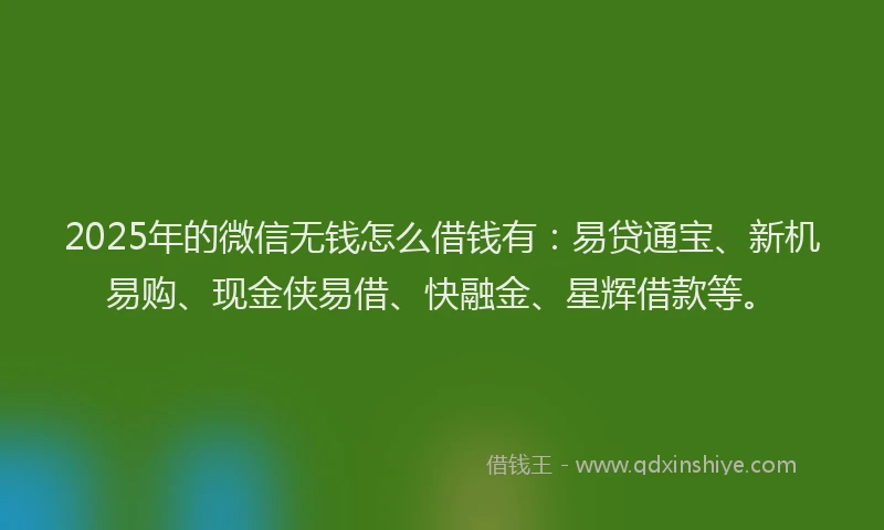 2025年的微信无钱怎么借钱有：易贷通宝、新机易购、现金侠易借、快融金、星辉借款等。