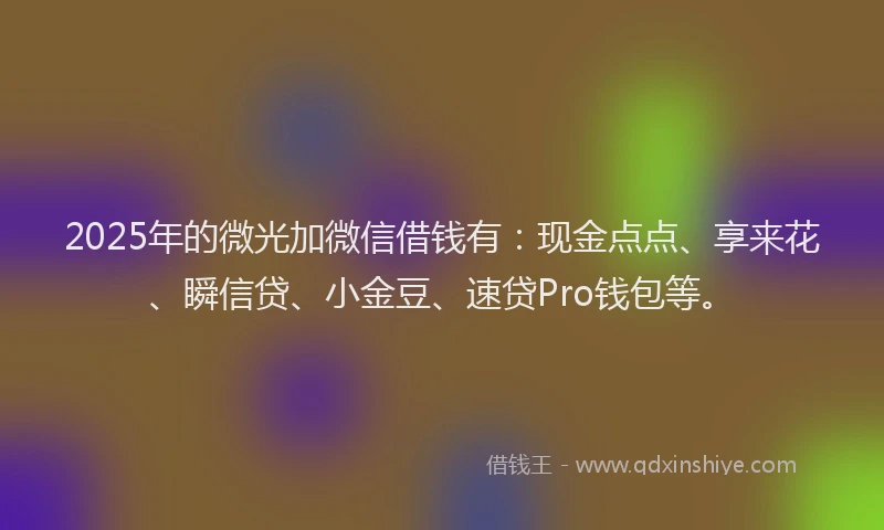 2025年的微光加微信借钱有：现金点点、享来花、瞬信贷、小金豆、速贷Pro钱包等。