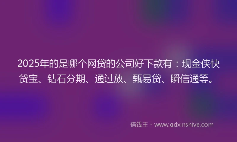 2025年的是哪个网贷的公司好下款有：现金侠快贷宝、钻石分期、通过放、甄易贷、瞬信通等。