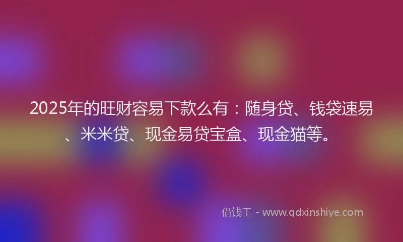 2025年的旺财容易下款么有：随身贷、钱袋速易、米米贷、现金易贷宝盒、现金猫等。