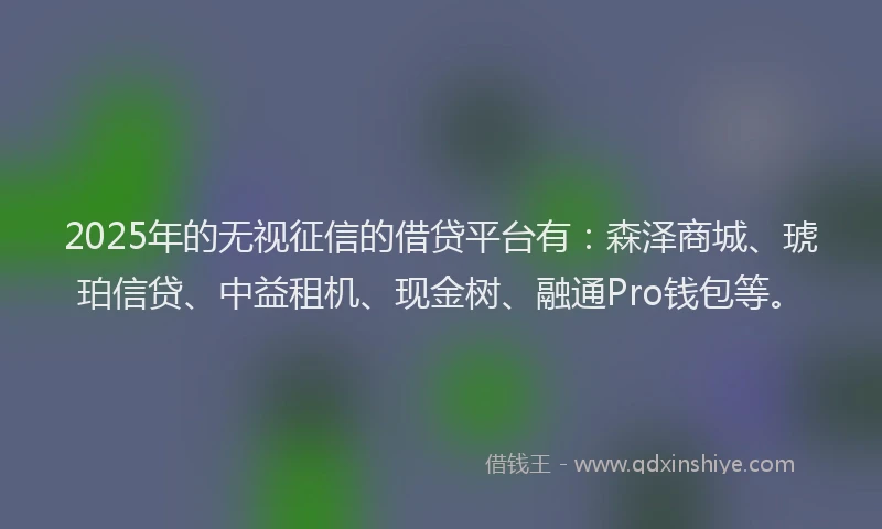 2025年的无视征信的借贷平台有：森泽商城、琥珀信贷、中益租机、现金树、融通Pro钱包等。
