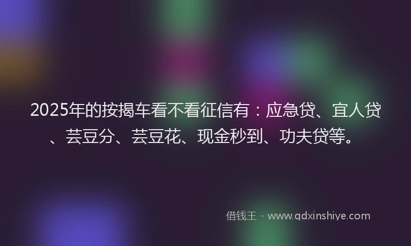 2025年的按揭车看不看征信有：应急贷、宜人贷、芸豆分、芸豆花、现金秒到、功夫贷等。