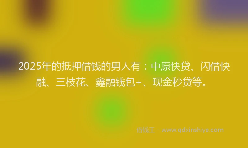 2025年的抵押借钱的男人有：中原快贷、闪借快融、三枝花、鑫融钱包+、现金秒贷等。