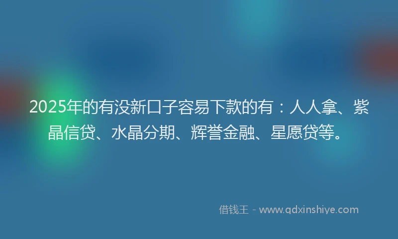 2025年的有没新口子容易下款的有：人人拿、紫晶信贷、水晶分期、辉誉金融、星愿贷等。