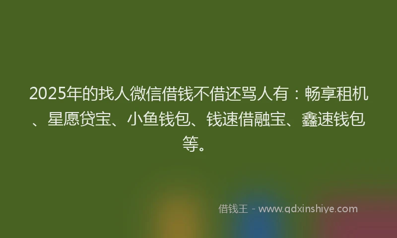 2025年的找人微信借钱不借还骂人有：畅享租机、星愿贷宝、小鱼钱包、钱速借融宝、鑫速钱包等。
