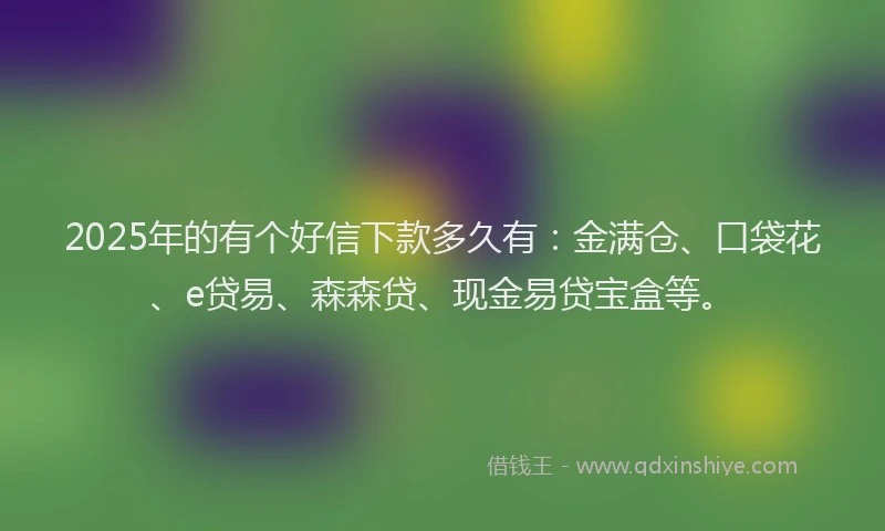 2025年的有个好信下款多久有：金满仓、口袋花、e贷易、森森贷、现金易贷宝盒等。