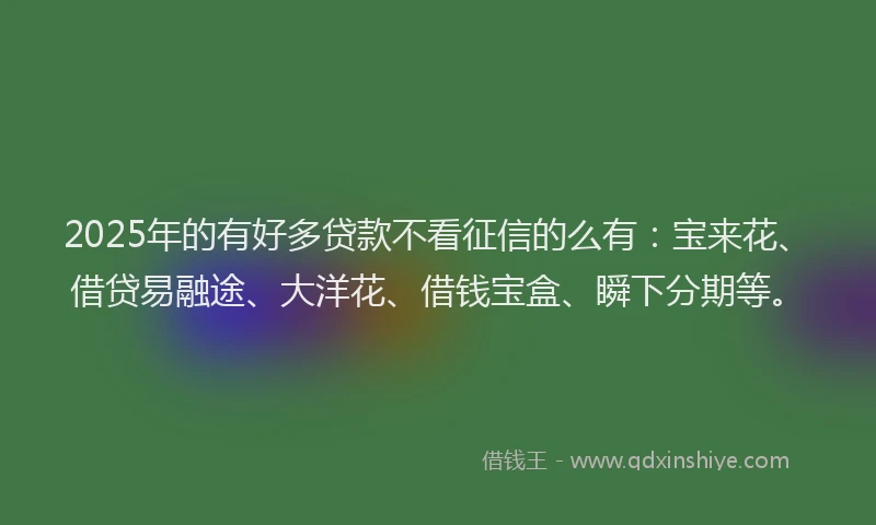 2025年的有好多贷款不看征信的么有：宝来花、借贷易融途、大洋花、借钱宝盒、瞬下分期等。