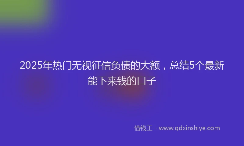 2025年热门无视征信负债的大额，总结5个最新能下来钱的口子