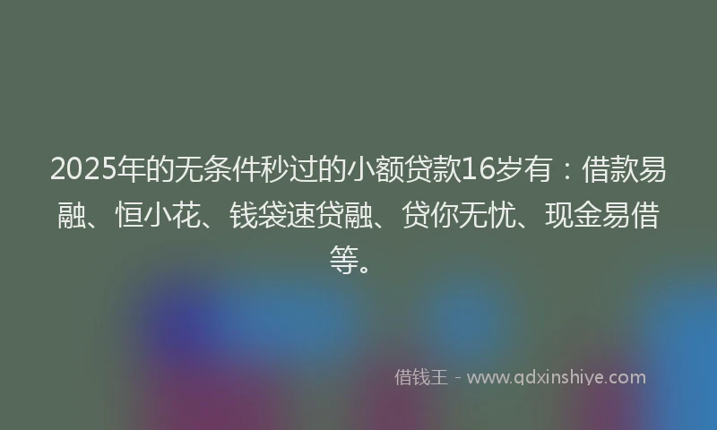 2025年的无条件秒过的小额贷款16岁有：借款易融、恒小花、钱袋速贷融、贷你无忧、现金易借等。