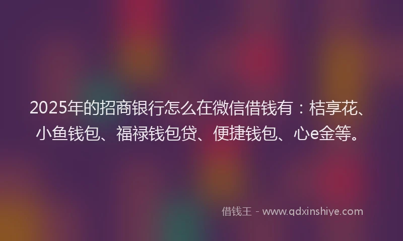 2025年的招商银行怎么在微信借钱有：桔享花、小鱼钱包、福禄钱包贷、便捷钱包、心e金等。