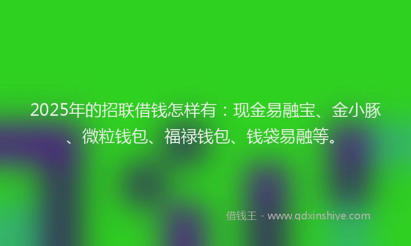 2025年的招联借钱怎样有：现金易融宝、金小豚、微粒钱包、福禄钱包、钱袋易融等。