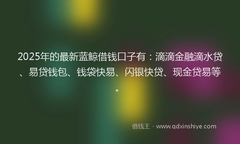 2025年的最新蓝鲸借钱口子有：滴滴金融滴水贷、易贷钱包、钱袋快易、闪银快贷、现金贷易等。