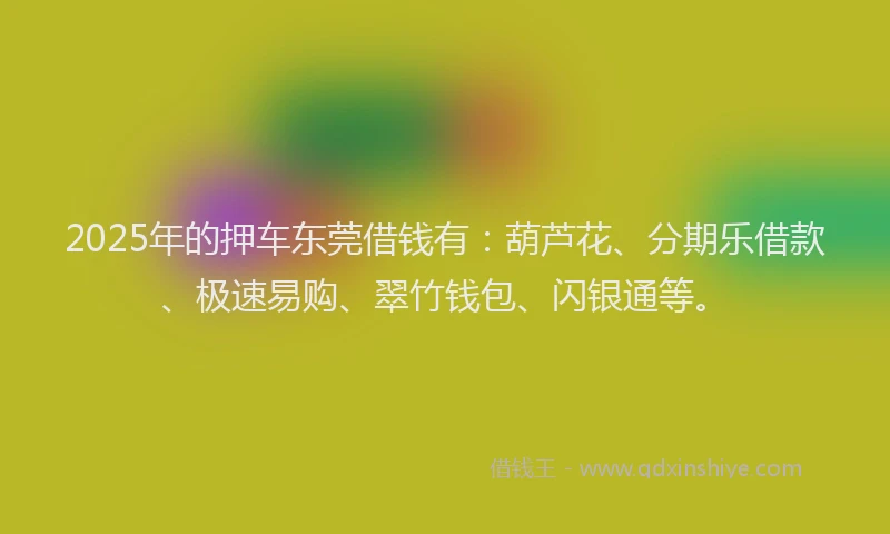 2025年的押车东莞借钱有：葫芦花、分期乐借款、极速易购、翠竹钱包、闪银通等。