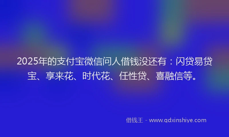 2025年的支付宝微信问人借钱没还有：闪贷易贷宝、享来花、时代花、任性贷、喜融信等。