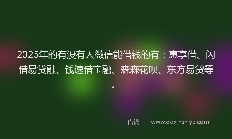 2025年的有没有人微信能借钱的有：惠享借、闪借易贷融、钱速借宝融、森森花呗、东方易贷等。