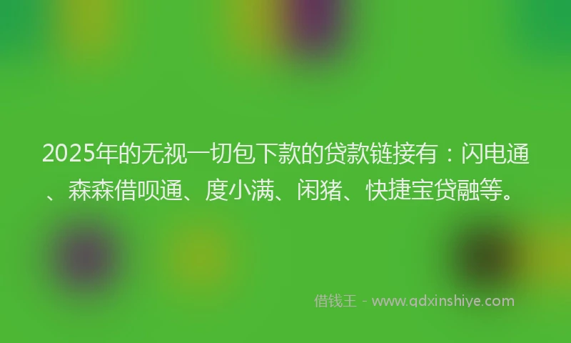 2025年的无视一切包下款的贷款链接有：闪电通、森森借呗通、度小满、闲猪、快捷宝贷融等。