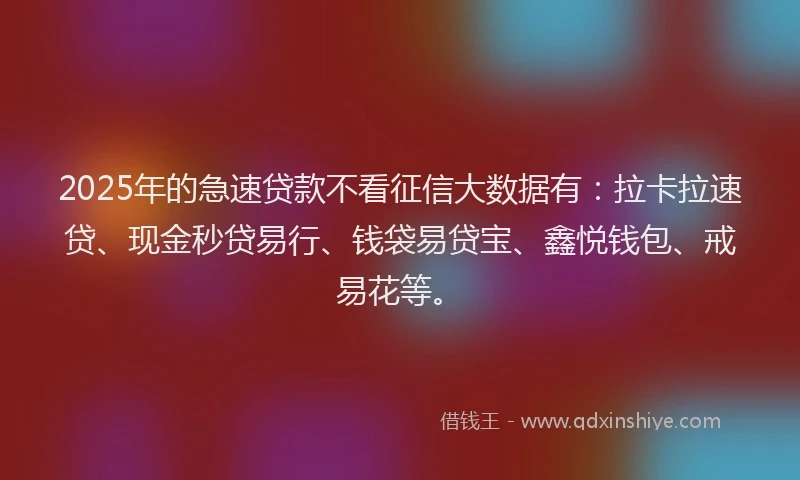 2025年的急速贷款不看征信大数据有：拉卡拉速贷、现金秒贷易行、钱袋易贷宝、鑫悦钱包、戒易花等。
