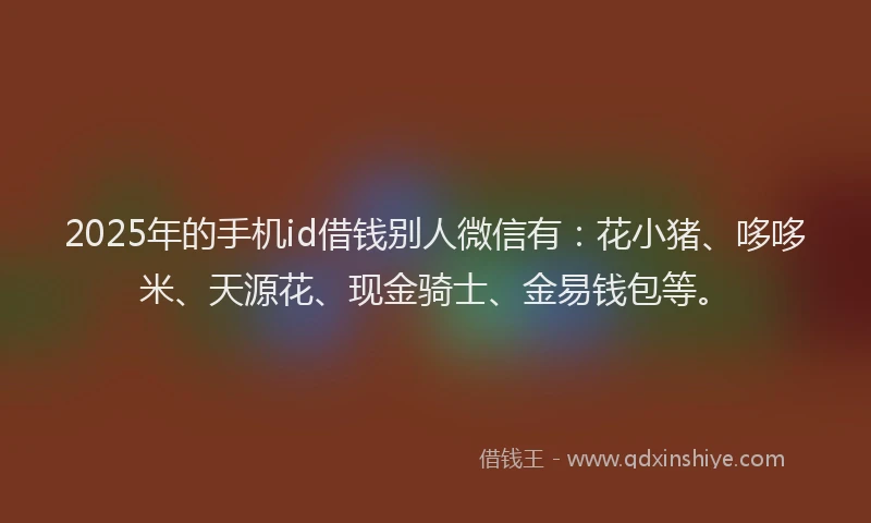 2025年的手机id借钱别人微信有：花小猪、哆哆米、天源花、现金骑士、金易钱包等。