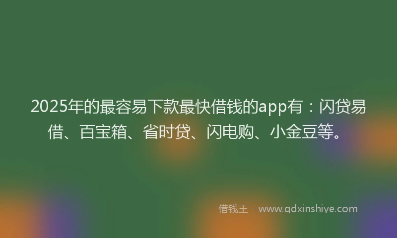 2025年的最容易下款最快借钱的app有：闪贷易借、百宝箱、省时贷、闪电购、小金豆等。