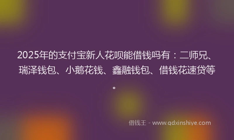 2025年的支付宝新人花呗能借钱吗有：二师兄、瑞泽钱包、小鹅花钱、鑫融钱包、借钱花速贷等。