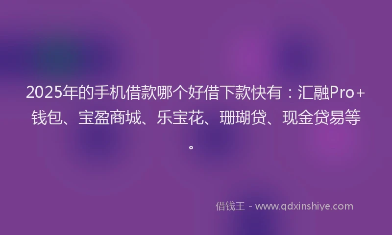 2025年的手机借款哪个好借下款快有：汇融Pro+钱包、宝盈商城、乐宝花、珊瑚贷、现金贷易等。