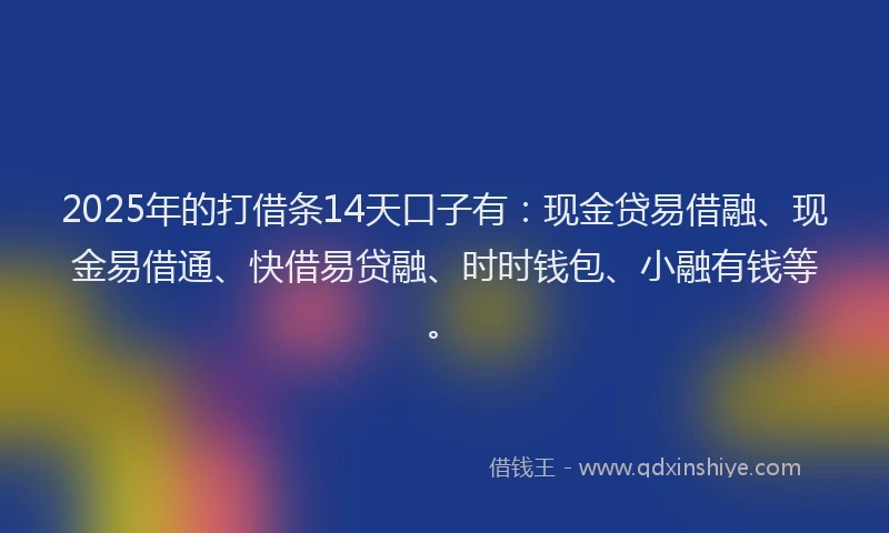 2025年的打借条14天口子有：现金贷易借融、现金易借通、快借易贷融、时时钱包、小融有钱等。