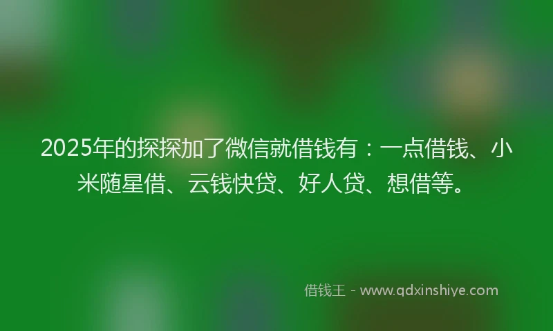 2025年的探探加了微信就借钱有：一点借钱、小米随星借、云钱快贷、好人贷、想借等。