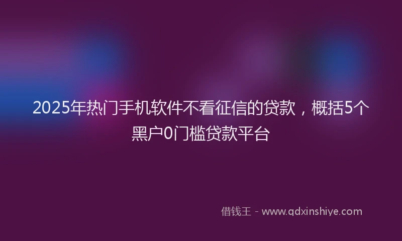 2025年热门手机软件不看征信的贷款，概括5个黑户0门槛贷款平台