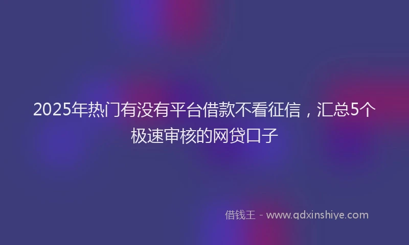 2025年热门有没有平台借款不看征信，汇总5个极速审核的网贷口子