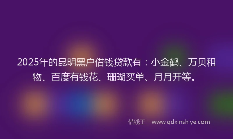 2025年的昆明黑户借钱贷款有：小金鹤、万贝租物、百度有钱花、珊瑚买单、月月开等。