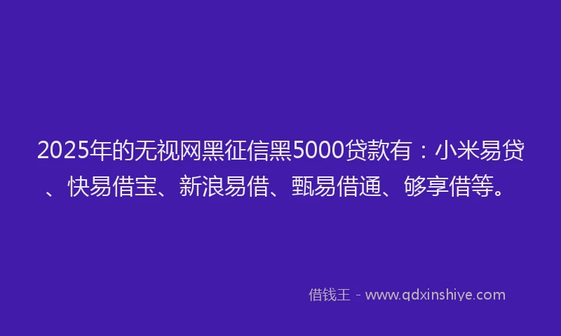 2025年的无视网黑征信黑5000贷款有：小米易贷、快易借宝、新浪易借、甄易借通、够享借等。