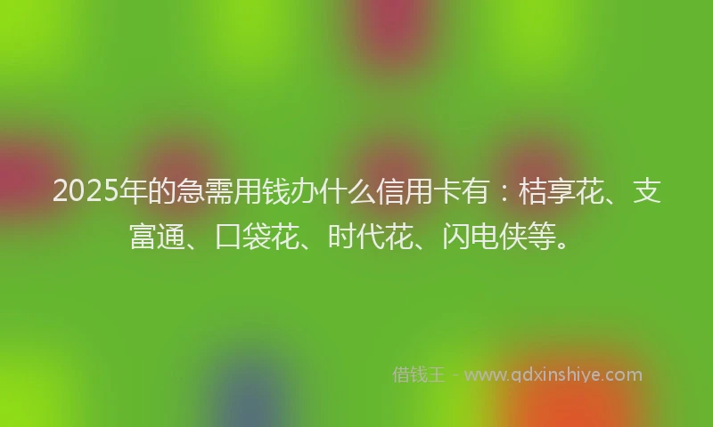 2025年的急需用钱办什么信用卡有：桔享花、支富通、口袋花、时代花、闪电侠等。